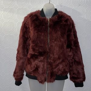 Burgundy Faux Fur Bomber jacket. Brand New with Tags